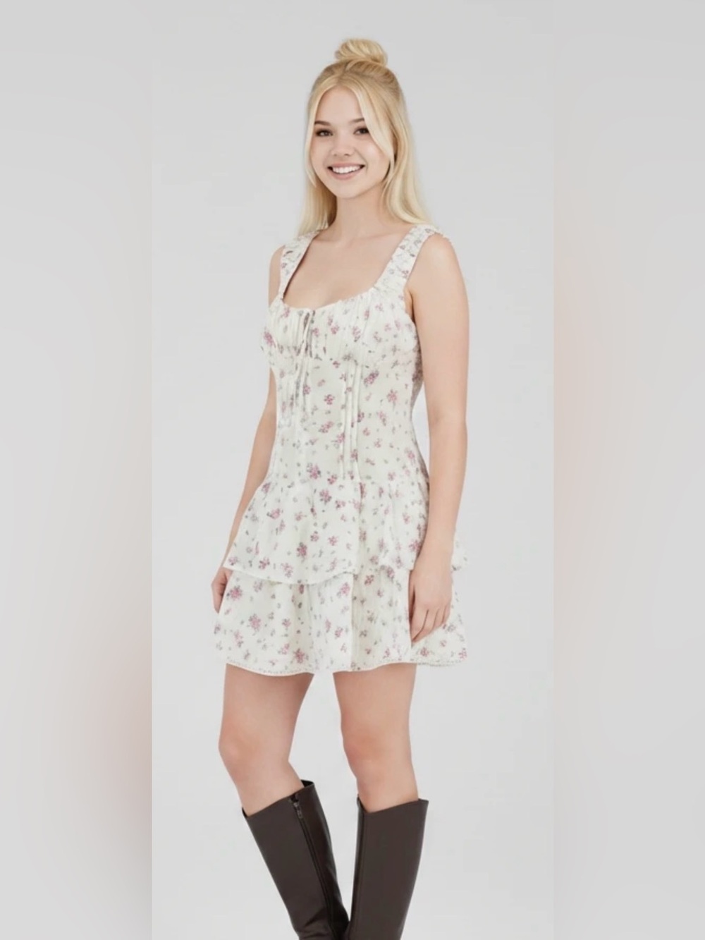 Floral scoop back midi dress county chic NWT PTP 19’ L 30’